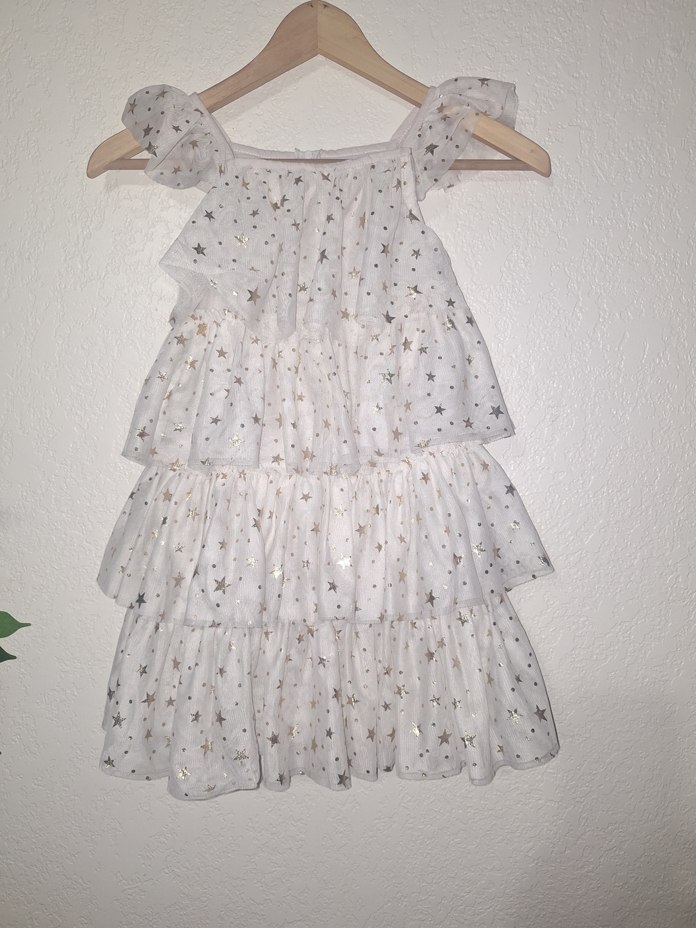 Girls White Tiered Star-Print Ruffle Dress
